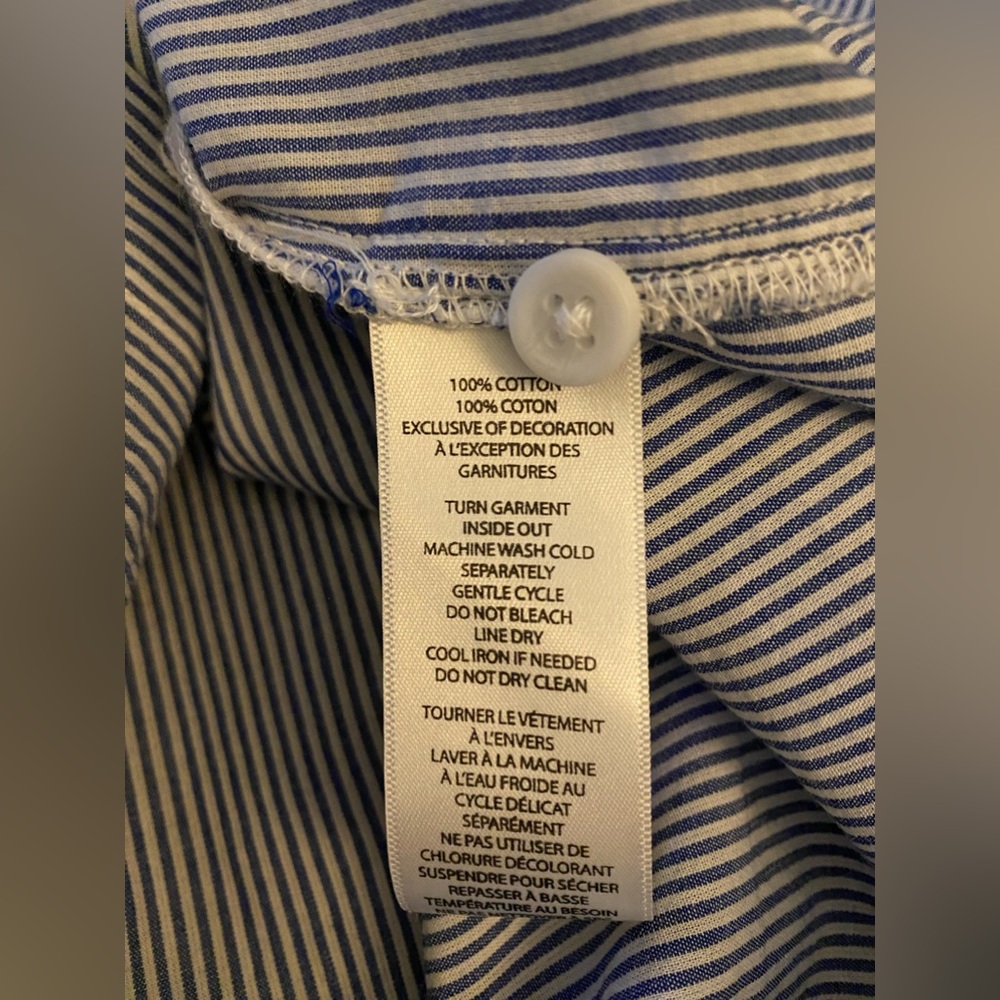Beach Lunch Lounge Pinstripe Button Down Shirt w Embroidered Flowers, size XL - Picture 7 of 7